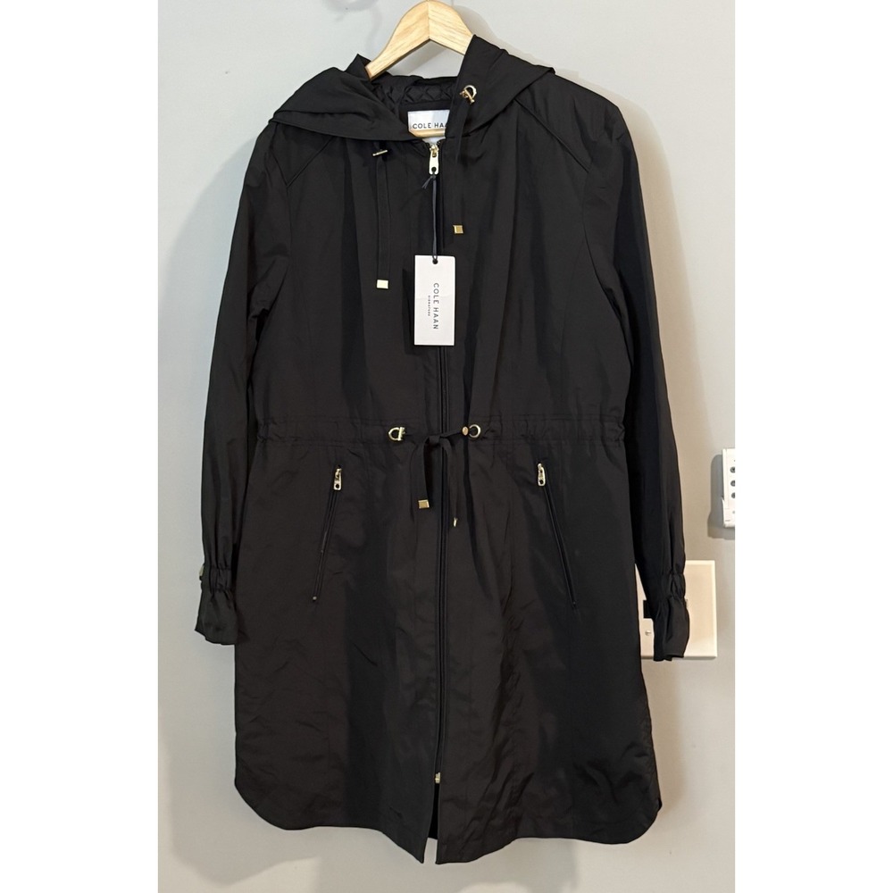 Cole Haan Jacket Rain Coat Hooded Cinch Waist‎ Quilted Lining Packable XL New